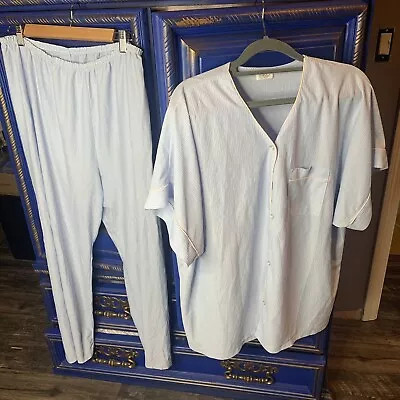 Vintage Milco New York Baby Blue Pajama Set Shirt Pants Size Large • $26.59