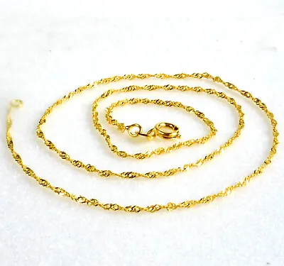 Women 45cm Chain Necklace 24K Yellow Gold Plated Spring Ring 1.5mm Fish Bone UK • £12.24