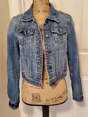 I Love H81 Junior's Medium Blue Distressed Denim Cropped Jacket • $15.99