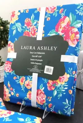 Tablecloth 60  X 84  LAURA ASHLEY Blue  Aviva Floral  Polyester BRAND-NEW W/tags • $18.95