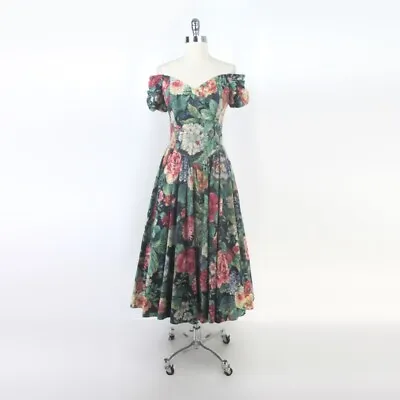 Vintage 80s Garden Floral Full Skirt Tea Party Dress M | L • $122