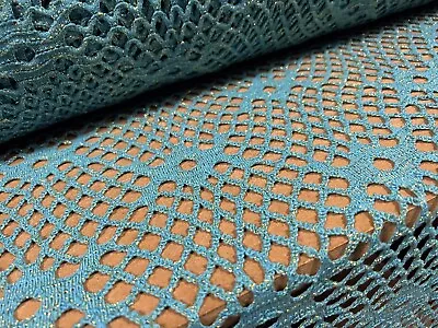 £4.99 • Buy Metallic Crochet Knitwear Jersey Fabric, Per Metre - Turquoise With Gold Lurex