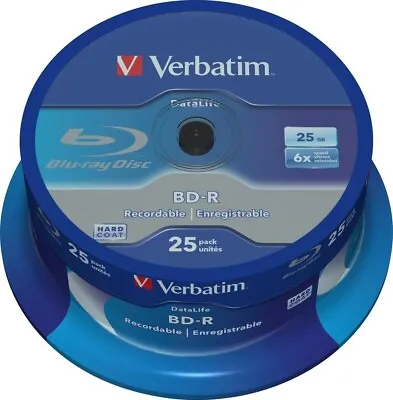 £18.99 • Buy 25 X Verbatim Blu-Ray 25 GB 6x Speed BD-R LTH Type Recordable    25 Pack