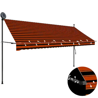Tidyard Manual Retractable Awning With  Orange And Brown Fabric Window G0K6 • $183.54
