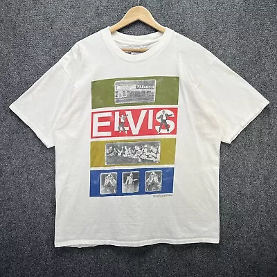 Vintage Elvis Shirt Mens Large White 90s Rock N Roll Music Elvis Presley Band • $25.16