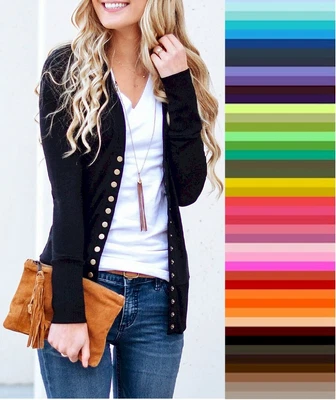$13.27 • Buy Zenana V Neck Cardigan Snap Front Stretch Long Sleeve Sweater      STORE CLOSING