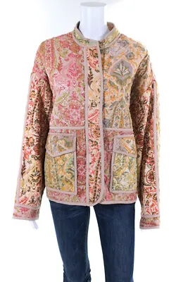 $142.80 • Buy Zara Womens Quilted Floral Colorblock Buttoned Long Sleeve Jacket Pink Size L