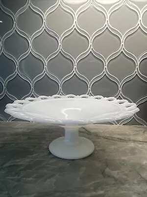 Vintage Milk Glass Lace Edge Pedestal Footed Compote Dish Bowl 11” Across • $12