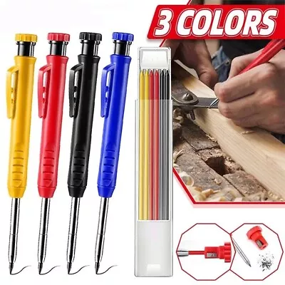 Solid Carpenter Pencil Set With 6 Refill Built-in Sharpener Deep Hole Mechanical • £4.99