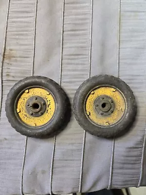 (2) Original Solid Rubber Wheel Tire Yellow Rim Vintage 50s Truck Tractor Toy  • $14.99