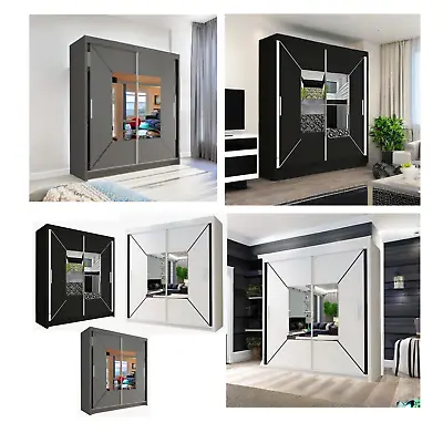 Modern Bedroom Double Sliding Door Wardrobe 3 COLOURS 4 SIZES - NEVADA • £359