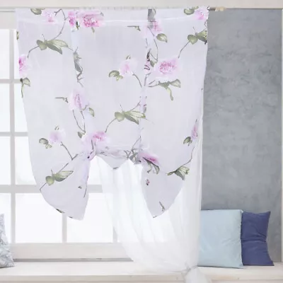  Set Of 2 Roman Window Curtains Tie Up Blinds Elegant Floral Print Sheer Lace- • £13.75