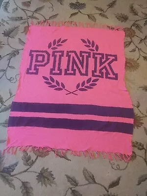 Victoria's Secret Pink Banner Light Weight 40  X 50  Fringed Throw Beach Blanket • $18.95
