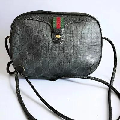 Vintage Gucci Shoulder Bag Sherry Line Black Purse Crossbody • $355