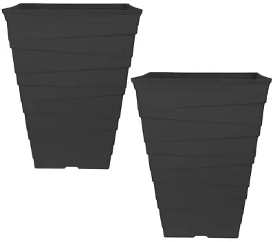 2 X 30 Litre Black Large Plant Pots Square Tall Plastic Planters Outdoor Garden • £23.99