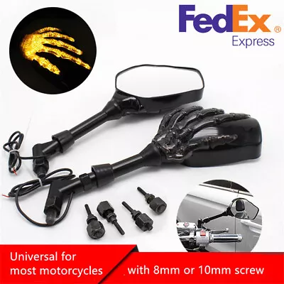 Motorcycle 8mm 10mm Skull Hand Side Rearview Mirrors Turn Signal Universal USA • $42.53