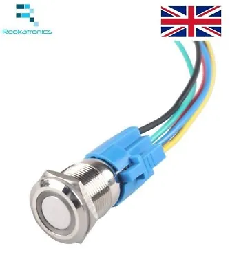 16mm 24V Waterproof Stainless Steel Latching LED Angel Push Button Switch Metal  • £4.99