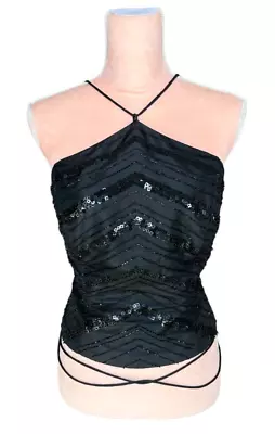 Vintage Y2K Giovani By Ethne Black Corset With Halter Neck Sequins US Size 10 • $30