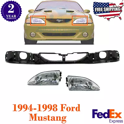 Front Header Mounting Panel + Headlights Assembly For 1994-1998 Ford Mustang • $198.70