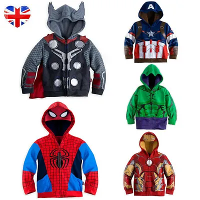 Kids Boys Marvel Superhero Spiderman Costume Hoodie Sweatshirt Jacket Coat 3-9Y • £9.02