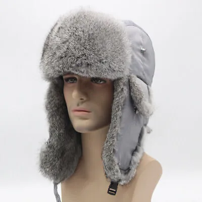 Winter Real Rabbit Fur Ushanka Trapper Hat Earflap Ski Cap Russian Hunter Warm • £23.14