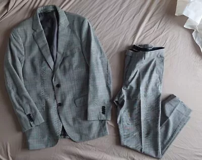 Hugo Boss Suit 36R The James4/Sharp6 Gray Plaid Checkered Super120 Made In Italy • $170