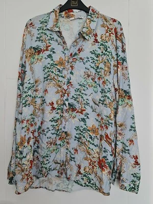 £3.99 • Buy TU Pale Blue Long Sleeve Tropical Jungle Leopard Parrot Print Blouse Shirt 22