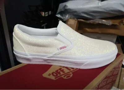 NIB VN0A33TB3UA1 VANS Classic Slip-On UV Glitter Womens Shoes White Pink • $49.99