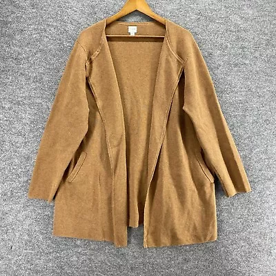 J. Crew Cardigan Women XL Brown Knit Long Sleeve Open Front Cotton Casual Solid • $22.99