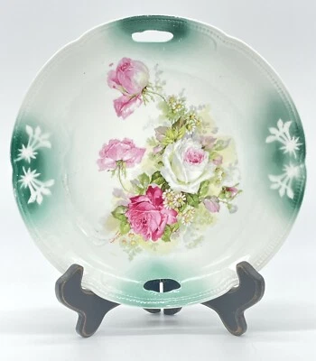 $15 • Buy Vintage Germany 9 1/2” Two Handle Cake Plate Floral Roses 