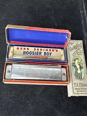 2 Vintage HARMONICAs M. Hohner Herb Shriner's Hoosier Boy & Violin King With Box • $9.99