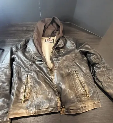 Levis Men's  Brown Faux Leather Full Zipper Hoodie Jacket • $29.99