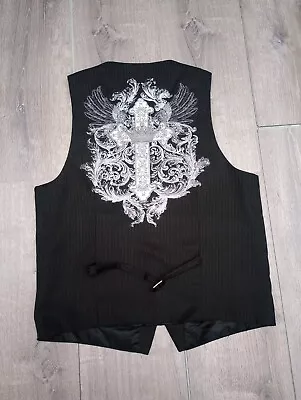 Vintage Y2K Patroncito USA Black Grunge Gothic Cross Button Front Vest Large • $23.99