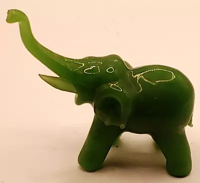Vintage Jade Colored Glass Elephant Figurine Or Paperweight With Upturned Trunk • $17.99