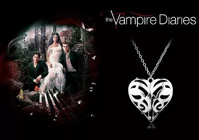 The Vampire Diaries Caroline Forbes Antique Silver ‘Open Heart’ Chain & Pendant • $11.31