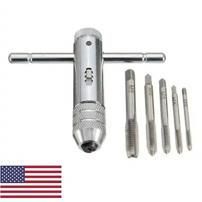 5 Pcs M3-M8 Hand Screw Tap Set & Adjustable T-Handle Ratchet Tap Holder Wrench • $8.99