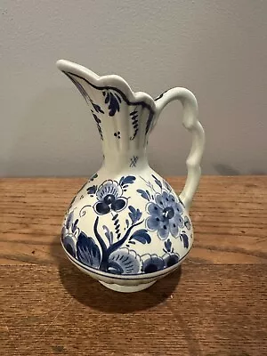 Hand-Painted Delft White & Blue Flowers Pitcher From Holland 6 Inches • $20