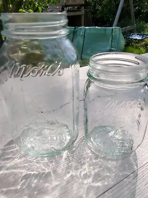 Mom's Mason Canning Jar Clear/Green Tint Home Products Col USA Set Of 2 Pint/Qrt • $15