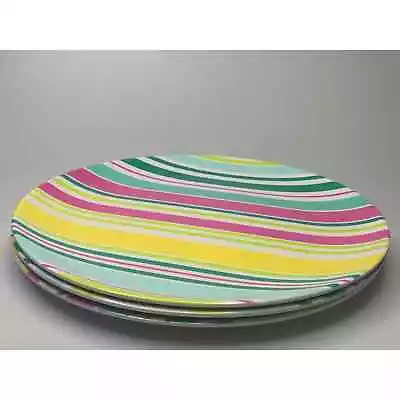 3X Martha Stewart Everyday Melamine 10  Dinner PlatePink Green Yellow Striped • $6.99