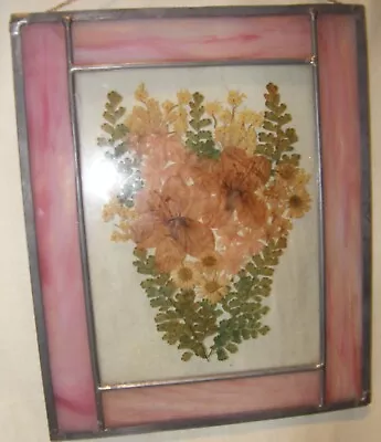 Vintage Stained Glass With Dried Flowers Window Hanger  • $19.95