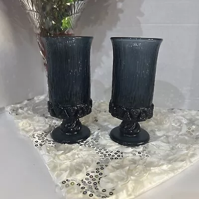 Vintage Fostoria Sorrento Dark Blue Water Wine Goblets Glass 6 7/8  Set Of 2 • $28