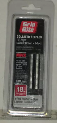 Grip Rite Collated Staples L-Style Narrow Crown 1-1/4  18 Ga #304 Stainless  • $17.49