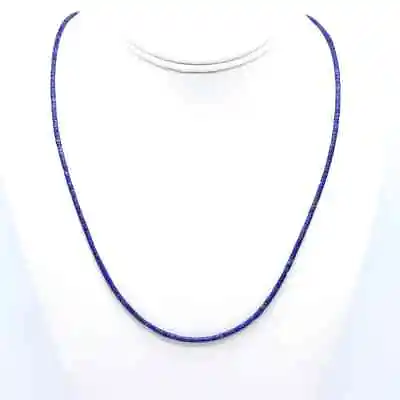 2.5mm Thin Blue Lapis Heishi Necklace Tiny Micro Long Royal Blue Beaded Choker • $168