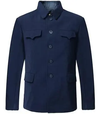 Men Single Breasted Tunic Jacket Outwear Wool Suit Mao Chinese Blazer Gray 2020 • $56.22