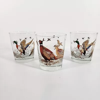 Vtg Libbey Mallard Ducks Flying Whiskey Old Fashioned Glass Set Of 3 MCM Barware • $24.99