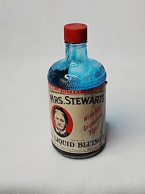 Vtg Mrs Stewarts Advertising 10oz Liquid Bluing Laundry  Glass Bottle 1/3 Full   • $13.49