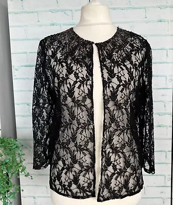 Vtg Hampstead Bazaar Black Lace Beaded Evening Jacket Sz 16 UK Cruise / B22 • £14.99