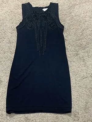 Esley Womens Dress Sz Small Gray Sleeveless Shift Dress Gold Bead Ribbon Detail • $18.99