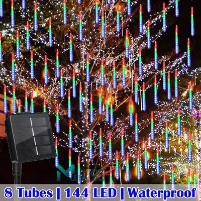 144 Luces Solares LED Luz De Lluvia De Meteoros Luz De Cadena De árbol D Navidad • $21.61