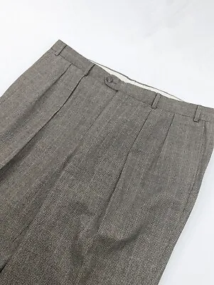 Harold Powell 38x30 (36 Tag) Tan Subtle Windowpane Wool Flannel Trouser Pleated  • $39.99